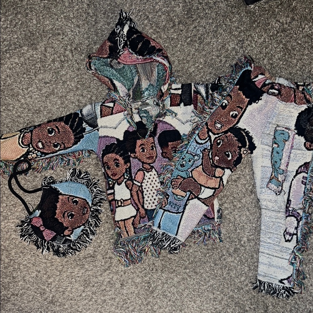 Colorful Cartoon Print Hoodie and Pants Set